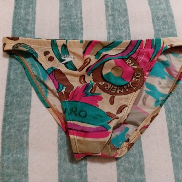 1" SIDES VINTAGE SPEEDO SWIM BRIEF, TAN RIO PRINT, SIZE 32" (*) Pre-Owned - Picture 1 of 8